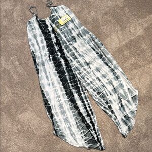 Black and White Jumpsuit small stretchy batik tie dye